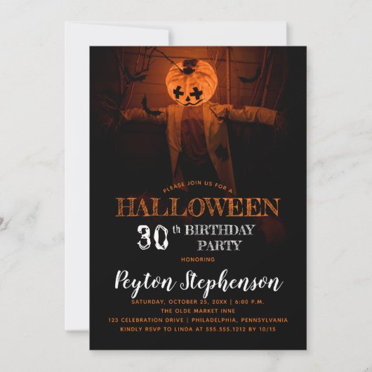怖いカボチャのハロウィーン30歳の誕生日パーティー 招待状 (正面)