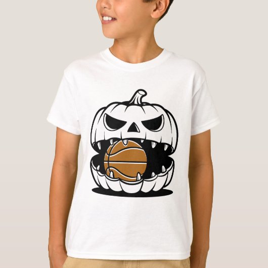 怖いカボチャのバスケットボール顔シャツ Tシャツ (正面)
