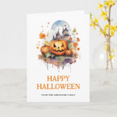 怖いカボチャの写真 ハッピー ハロウィン カード (黄色い花)