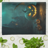 怖いカボチャの可愛いハロウィーンドラゴン キッチンタオル (折り畳み)