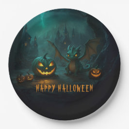 怖いカボチャの可愛いハロウィーンドラゴン ペーパープレート