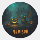 怖いカボチャの名前のかわいいハロウィーンドラゴン ラウンドシール (正面)