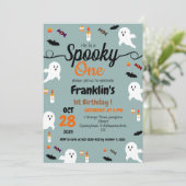 怖いカボチャの子供たちのハロウィン1歳の誕生日パーティー 招待状 (スタンド正面)