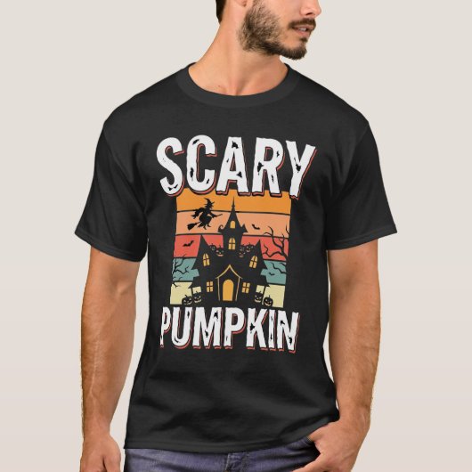 怖いカボチャの幽霊屋敷のハロウィンデザイン_1 Tシャツ (正面)
