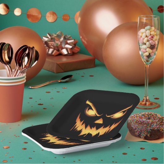 怖いカボチャハロウィーンのカボチャのちょうちん顔ハロウィーン ペーパープレート (複数)