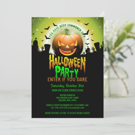 怖いカボチャ墓地ハロウィーンの衣装パーティー 招待状 (スタンド正面)