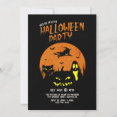 怖いカボチャ猫と幽霊ハローウィンパーティ 招待状 (正面)