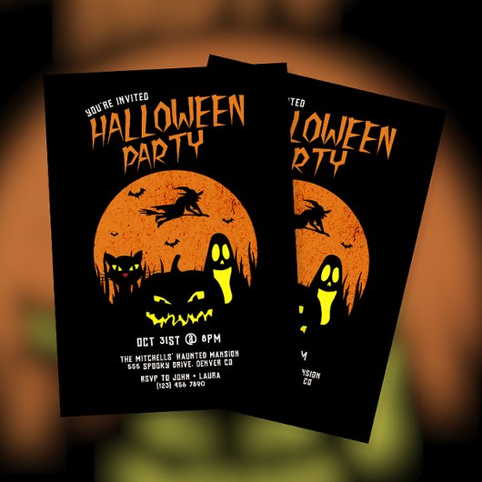 怖いカボチャ猫と幽霊ハローウィンパーティ 招待状