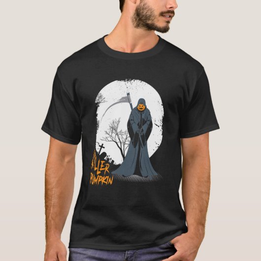 怖いカボチャ顔ジャックO'ランタン死神ハル Tシャツ (正面)