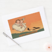 怖いキッズこうもりと魔女オンブルームハッピーハローウィン 長方形シール (封筒)