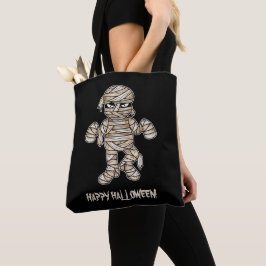 怖いキャラクターのミイラとハッピーハロウィンテキスト トートバッグ