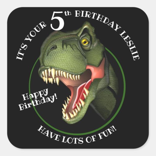 怖いキュートDinoseur子供の誕生日シール スクエアシール (正面)