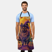 怖いキースハンドの犬のハロウィン魔女とカボチャ エプロン (着用した状態)