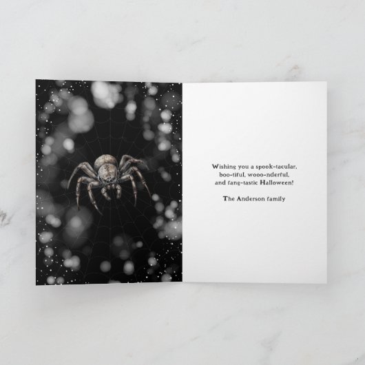 怖いクモのクモの巣ハッピーハローウィン カード (内部)