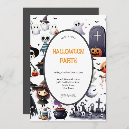 怖いグレーとオレンジハローウィンパーティ招待状 招待状 (正面/裏面)