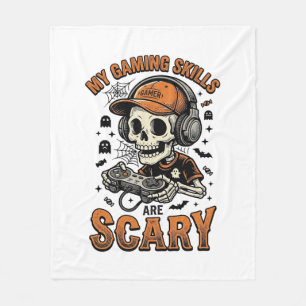 怖いゲーマースケルトン ビンテージ ハロウィンTシャツ デザイン フリースブランケット