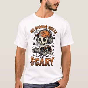 怖いゲーマースケルトン ヴィンテージ ハロウィンTシャツ デザイン Tシャツ