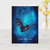 怖いコウモリが飛ぶハロウィン カード (黄色い花)