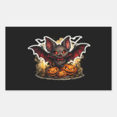 🦇🎃 怖いコウモリとカボチャ - スプーキーなハロウィンの夜 長方形シール (正面)