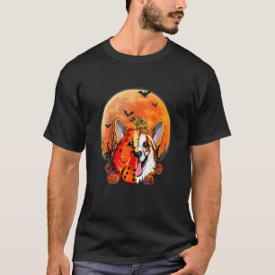 怖いコーギー犬の月のかぼちゃのハロウィンホラー Tシャツ