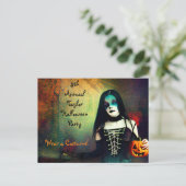 怖いゴシックの女の子とカボチャハローウィンパーティ ポストカード (スタンド正面)