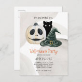 怖いゴシック風のカボチャの魔女ハットハロウィン インビテーションポストカード (正面/裏面)