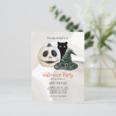 怖いゴシック風のカボチャの魔女ハットハロウィン インビテーションポストカード (スタンド正面)