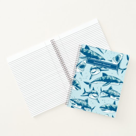 怖いサメの柄の名前入りアクアキッズノートブック ノートブック (内部)
