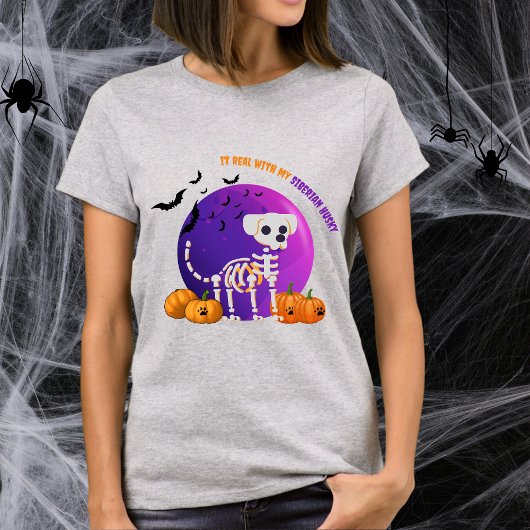 怖いシベリアのハスキーハロウィーン満月Tシャツ Tシャツ