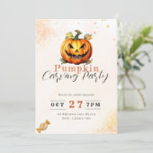 怖いジャックオランタンオレンジカボチャ彫刻パーティー 招待状 (スタンド正面)