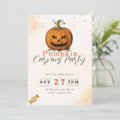 怖いジャックオランタンオレンジカボチャ彫刻パーティー 招待状 (スタンド正面)