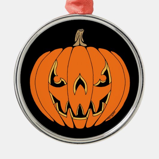怖いジャックオーランタン・ハロウィンデザイン メタルオーナメント (正面)