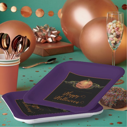 怖いジャック・オ・ランタンのハロウィーン |紫 ペーパープレート (複数)