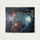 怖いジャック・オ・ランタンの木のハロウィンつるズ タペストリー (正面(横))