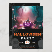 怖いジャック・オ・ランタンの森ハロウィーン 招待状 (正面/裏面)