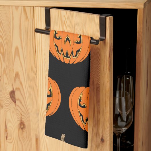 怖いジャック・オ・ランタン・ハロウィンデザイン キッチンタオル (三つ折り)