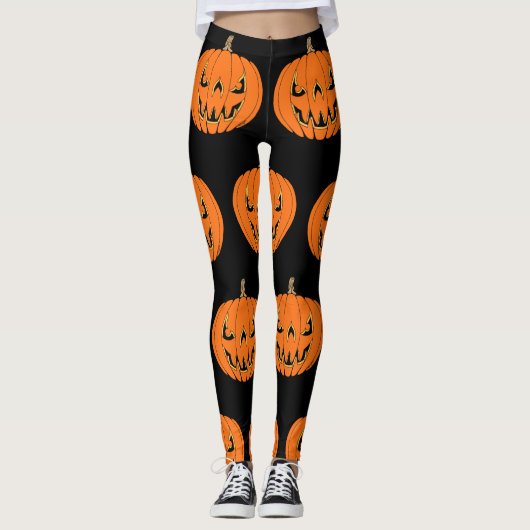 怖いジャック・オ・ランタン・ハロウィンデザイン レギンス (正面)