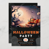 怖いジャックO'ランタンフルムーンハロウィーン 招待状 (正面/裏面)