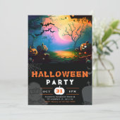 怖いジャックO'ランタンフルムーンハロウィーン 招待状 (スタンド正面)