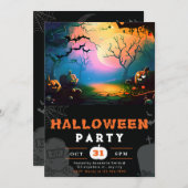 怖いジャックO'ランタンフルムーンハロウィーン 招待状 (正面/裏面)