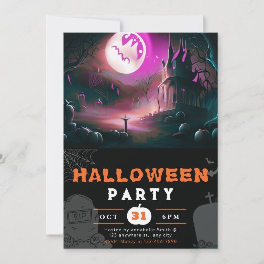 怖いジャックO'ランタンフルムーンハロウィーン 招待状 (正面)