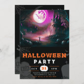 怖いジャックO'ランタンフルムーンハロウィーン 招待状 (正面/裏面)