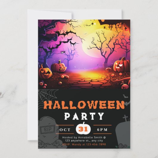 怖いジャックO'ランタンフルムーンハロウィーン 招待状 (正面)