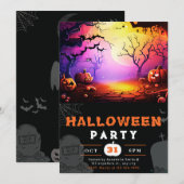 怖いジャックO'ランタンフルムーンハロウィーン 招待状 (正面/裏面)