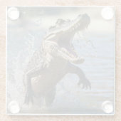 怖いジョーズ：オーストラリアのワニが飛び跳ね ガラスコースター (裏面)