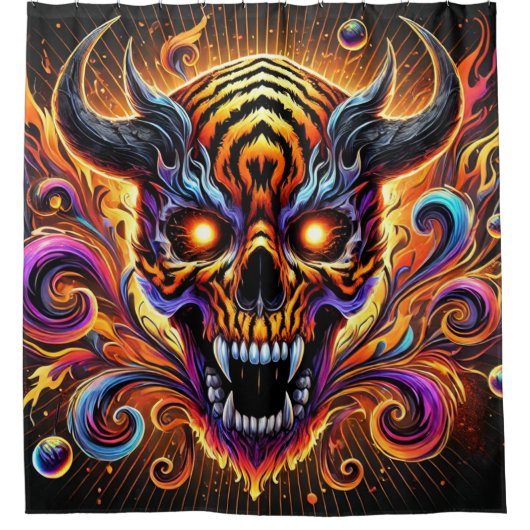 怖いスカルアート シャワーカーテン (正面)