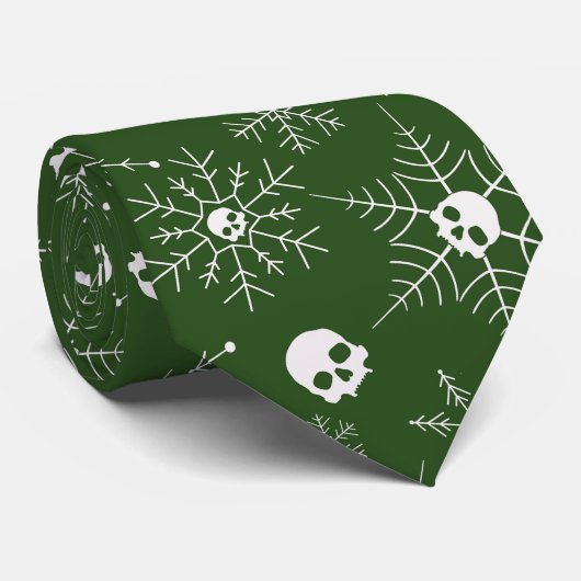 怖いスカルクレプマスクリスマススノーフレークグリーン ネクタイ (ロール)