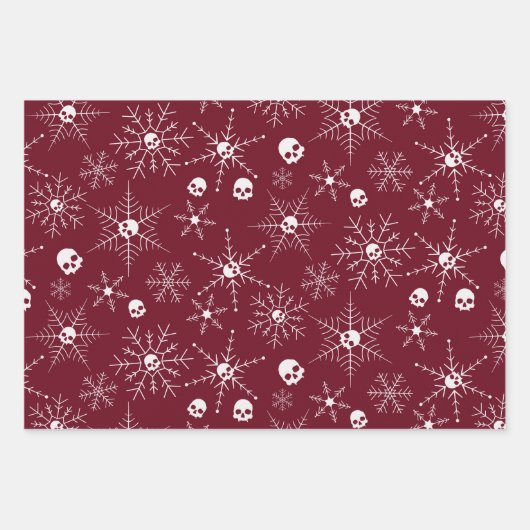 怖いスカルクレプマスクリスマススノーフレークレッド ラッピングペーパーシート (正面)