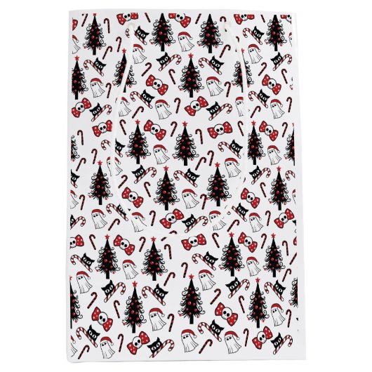 怖いスカル幽霊と吸血鬼キャット ミディアムペーパーバッグ (正面)