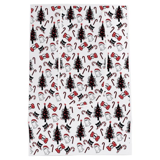 怖いスカル幽霊と吸血鬼キャット ミディアムペーパーバッグ (裏面)